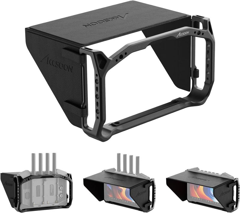Accsoon CineView M7 Pro 7 inch Camera Field Monitor Cage Kit with Detachable Sunshade for CineView M7 Pro Wireless Video Transmitter&Receiver& Monitor with Multiple Anti-Rotation 1/4” Mounts, 222g - Image 1